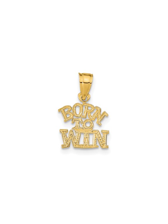14K Yellow Gold BORN TO WIN Text Pendant, Polished Finish, 14.5 mm