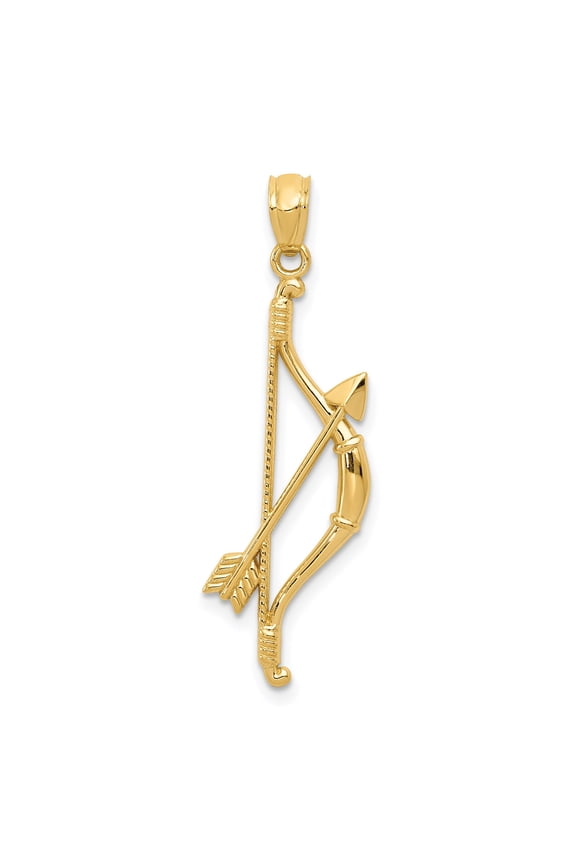 14k Yellow Gold Bow and Arrow Pendant for Men and Women, Sagittarius Zodiac Charm with Warrior Style, Unisex Astrology Jewelry Symbolizing Strength and Focus