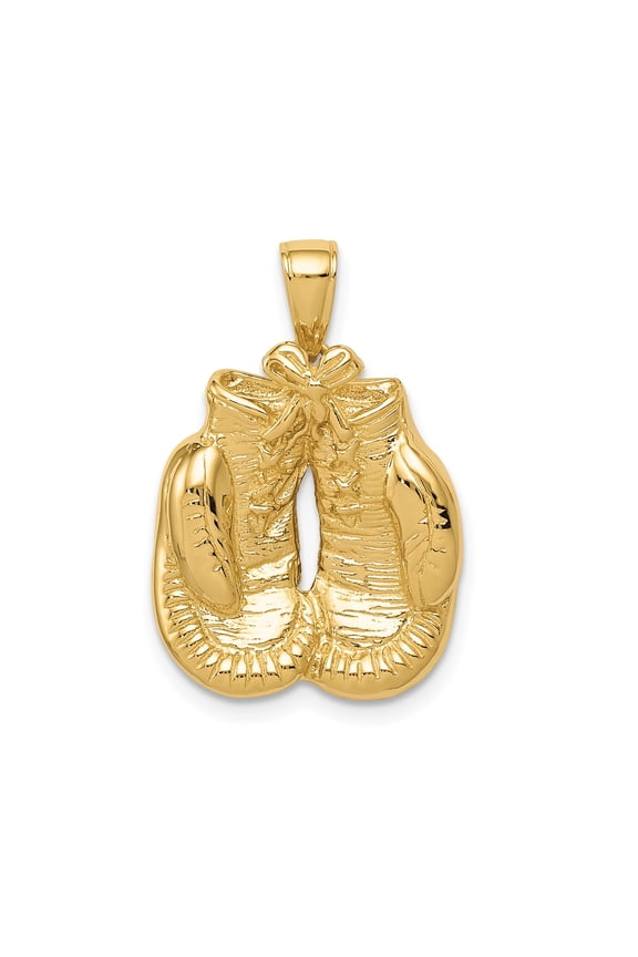 14k Yellow Gold Boxing Gloves Pendant Charm, Polished Lace-Up Sports Jewelry for Men