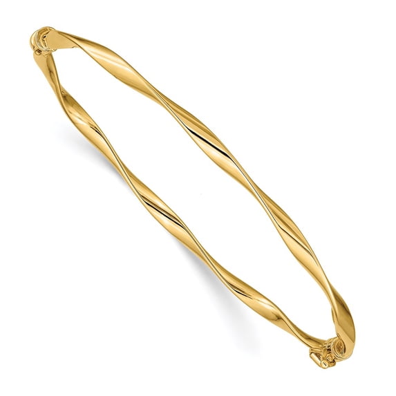 14k Yellow Gold Bracelet Bangle Women's 3 mm 7 in Polished Twisted Hinged