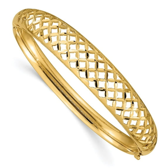 14k Yellow Gold Bracelet Bangle Women's 6.25 to 12.5 mm 7 in 6.25-12.5 Graduated Fancy Weave Hinged