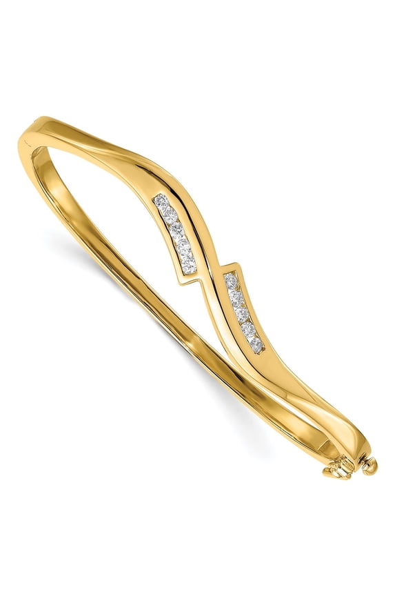 14k Yellow Gold Bracelet Bangle Women's Diamond Round 7 mm in AA Hinged