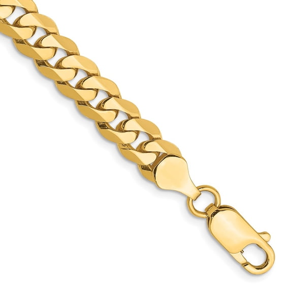 14k Yellow Gold Bracelet Chain Styles Curb Men's 7.25 mm 7 in Flat Beveled with Lobster Clasp