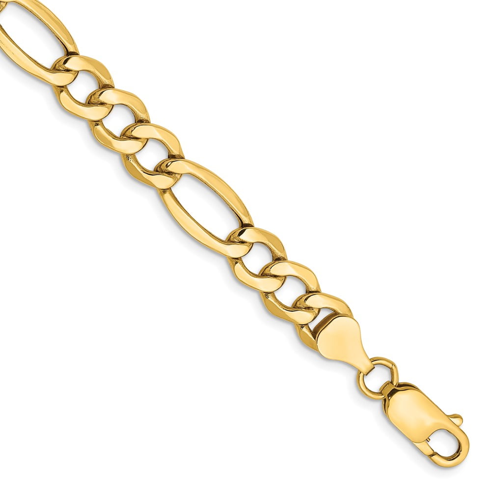 14k Yellow Gold Bracelet Chain Styles Figaro 7.3 mm 7 in SemiSolid