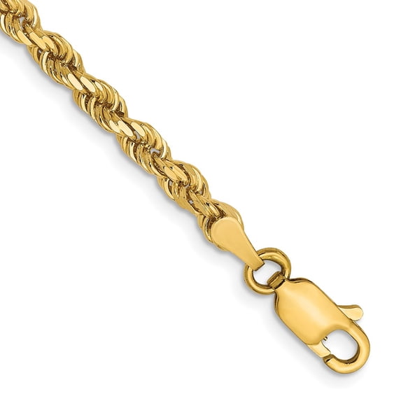 14k Yellow Gold Bracelet Chain Styles Rope 3 mm 8 in Diamond-Cut