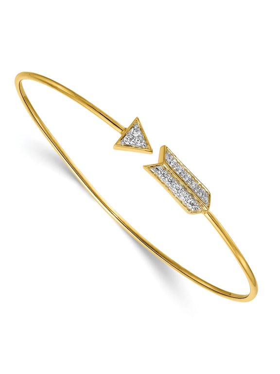 14k Yellow Gold Bracelet Cuff Women's Diamond Round 6 mm 7 in Arrow Flexible Bangle