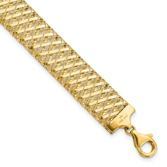 14k Yellow Gold Bracelet Fancy Mesh 12 mm 7.25 in Stretch