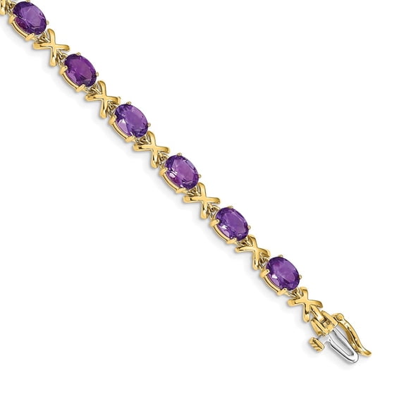 14k Yellow Gold Bracelet Gemstones Fancy February Women's Amethyst Oval 5 mm 7 in 7x5