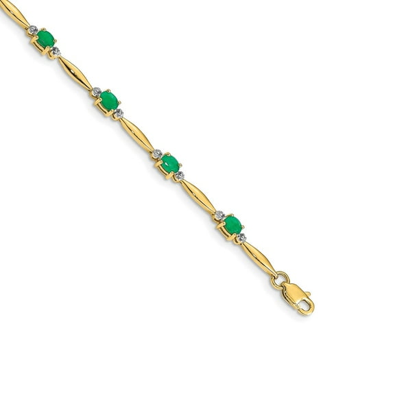 14k Yellow Gold Bracelet Gemstones Fancy May Women's Emerald Oval 4 mm 7.25 in Diamond and