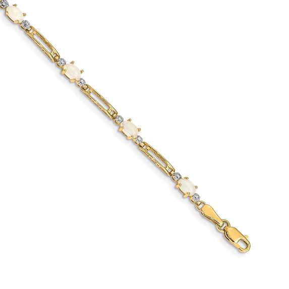 14k Yellow Gold Bracelet Gemstones Fancy October Women's Opal Oval 4 mm 7 in Diamond and
