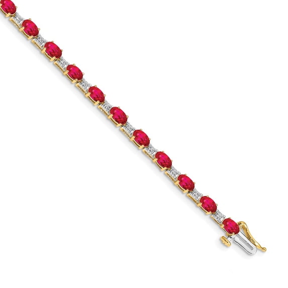 14k Yellow Gold Bracelet Gemstones July Women's Ruby Oval 4 mm 7 in Diamond and