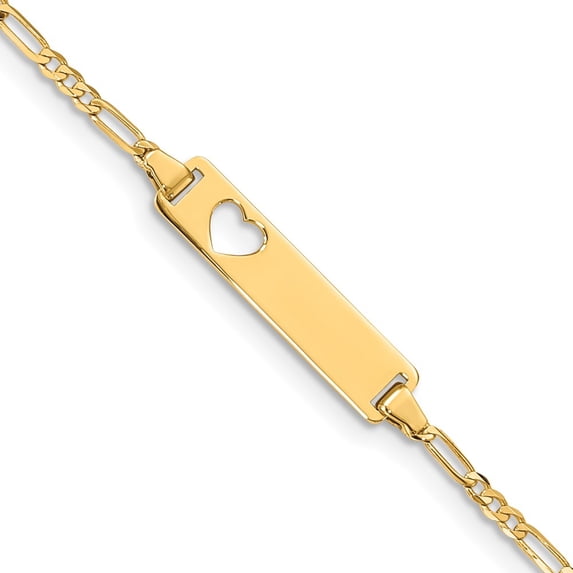 14k Yellow Gold Bracelet ID Figaro 5 mm 7 in Cut-out Heart Link
