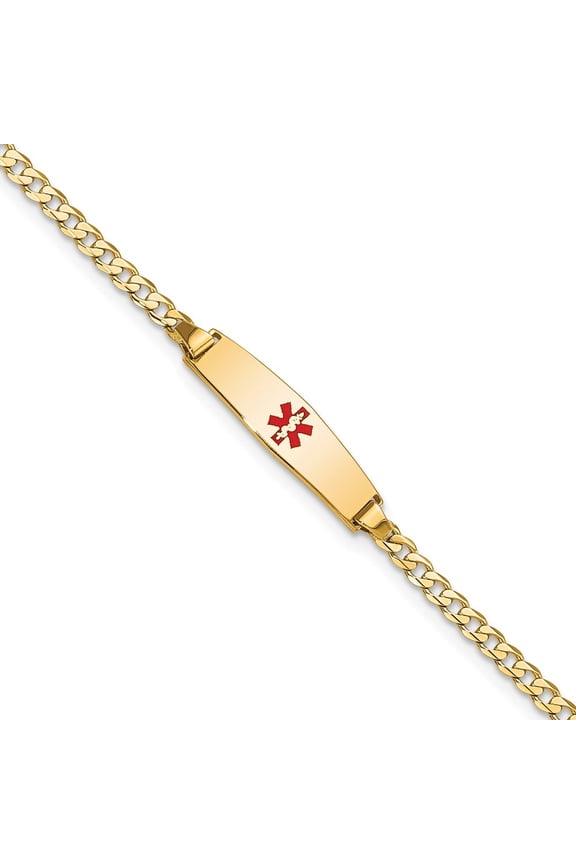 14k Yellow Gold Bracelet Medical Curb 5.5 mm 6 in Soft Diamond Shape Red Enamel ID
