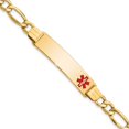 thumbnail image 1 of 14k Yellow Gold Bracelet Medical Figaro Women's 10.5 mm 8 in Semi-Solid Polished Red Enamel ID, 1 of 3