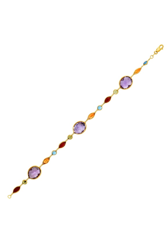14k Yellow Gold Bracelet with Multi-Colored Stones 7.5 in