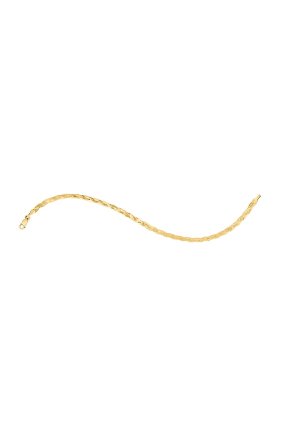 14k Yellow Gold Braided Herringbone Fancy Chain Bracelet With Lobster Clasp 7 Inch Link Bracelet for Women and Men