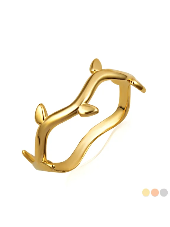 14k Yellow Gold Branch Twig Leaves Band Ring (Size 12)