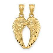 14k Yellow Gold Break Apart Diamond-cut Wings Pendant Charm