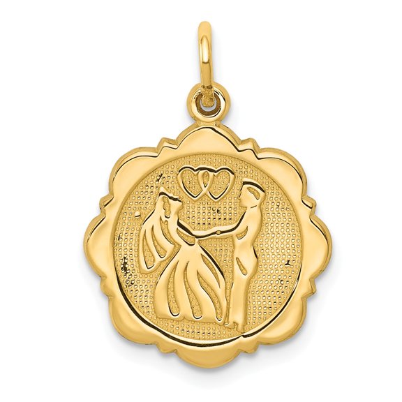 14k Yellow Gold Bride & Groom Charm back is textured