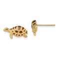 thumbnail image 1 of 14k Yellow Gold Brown Enamel Turtle Post Earrings, 1 of 7