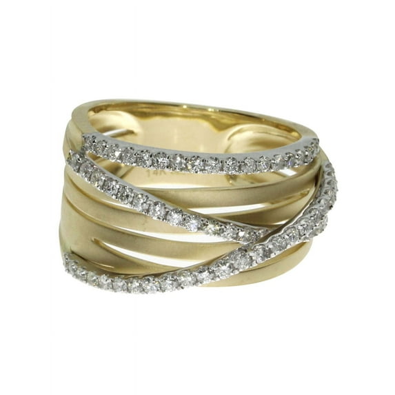 14k Yellow Gold Brushed 3 Row Diamond Ring