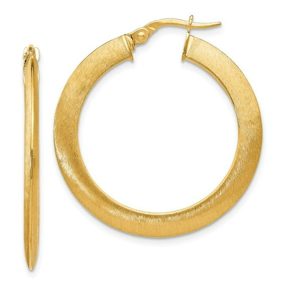 14k Yellow Gold Brushed Hinged Hoop Earrings - Measures 35x30mm Wide 2mm Thick