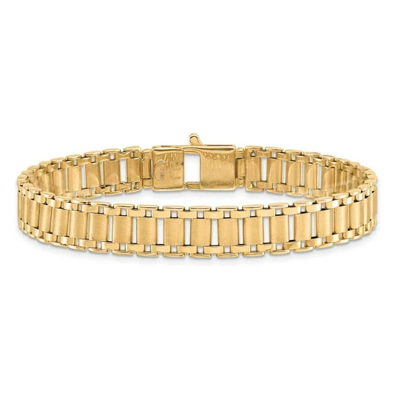 14k Yellow Gold Brushed Link Mens Bracelet