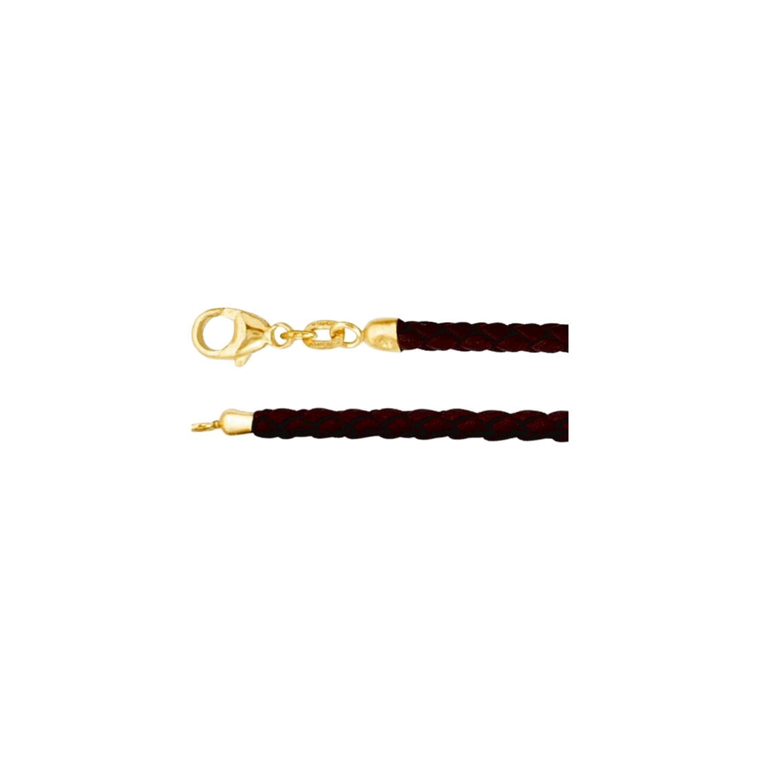 14k Yellow Gold Brwn Braided Leather Cord Necklace 18 In Pendant Necklace for Women - 1.4 Grams