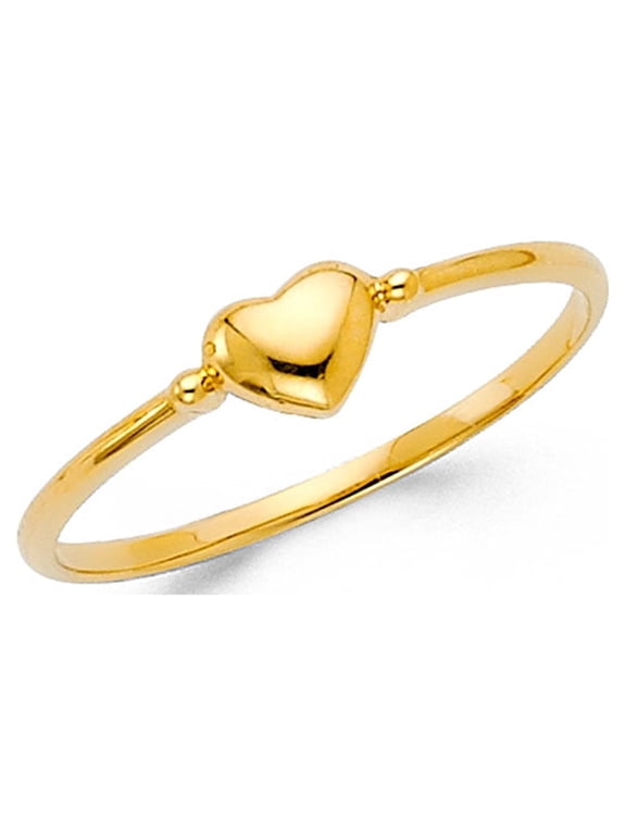 14k Yellow Gold Bubble Heart Ring Love Band Stylish Design Polished Solid Genuine 5MM Size 5