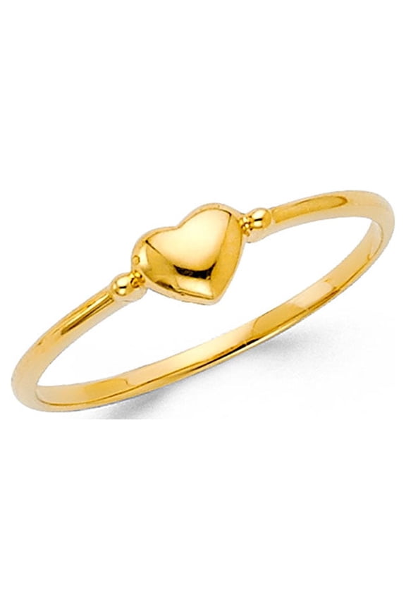 14k Yellow Gold Bubble Heart Ring Love Band Stylish Design Polished Solid Genuine 5MM Size 6.5