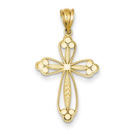 14k Yellow Gold Budded Cross Pendant