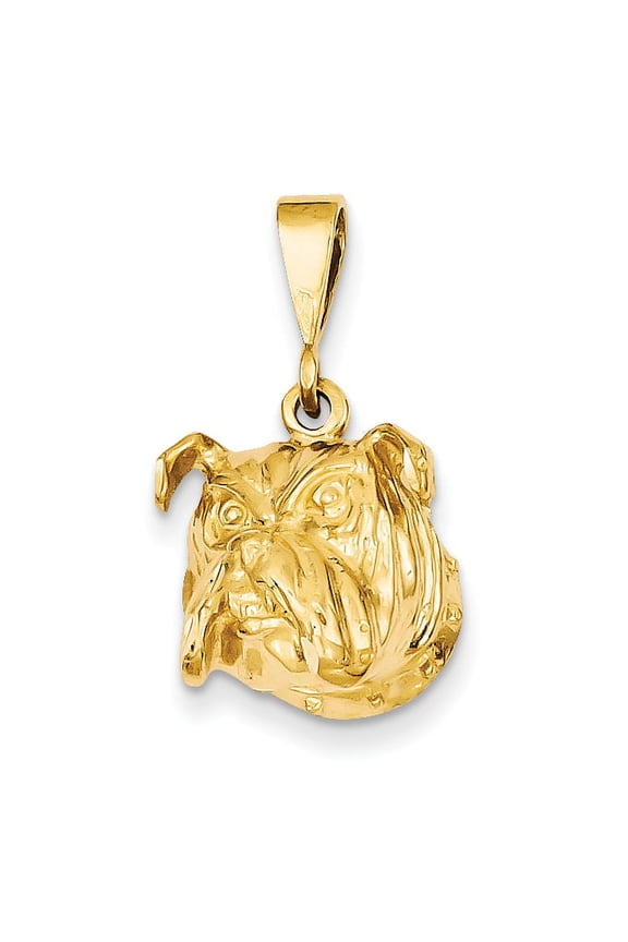 14k Yellow Gold Bulldog Bust Pendant with Spiked Collar - Intricate Details, 26mm Length, Made in USA, Gift Box Included