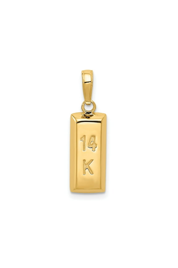 14k Yellow Gold Bullion Bar Pendant Necklace for Men and Women, Real Solid Ingot Jewelry with 14K Engraving, Unisex Minimalist Style Symbolizing Wealth and Luxury