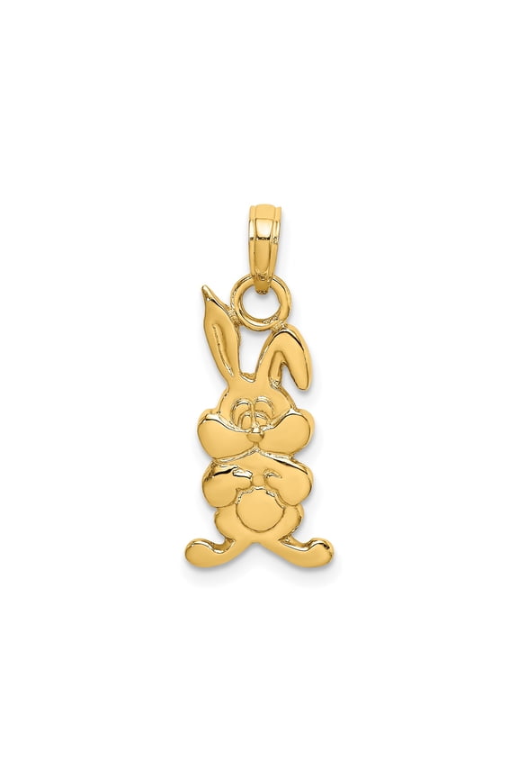 14k Yellow Gold Bunny Rabbit Pendant Charm, Polished Easter Animal Jewelry