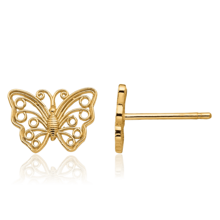 Solid Gold Butterfly Stud Earrings – 10k Or 14k Yellow Gold, Cute Insect Jewelry Handmade In USA