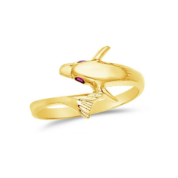 14k Yellow Gold CZ Cubic Zirconia Fancy Fashion Dolphin Ring , Size 9