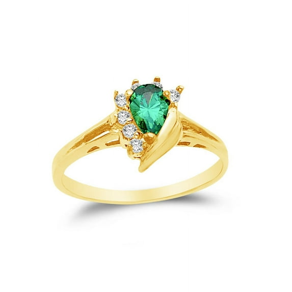 14k Yellow Gold CZ Cubic Zirconia Ladies Fancy Fashion Pear Shape Split Shank Ring , Size 8.5