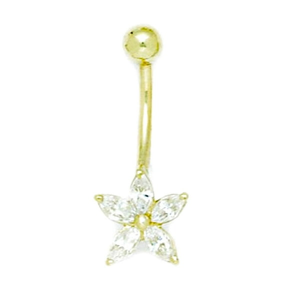 14k Yellow Gold Cubic Zirconia 14 Gauge Dangling Star Body Jewelry Belly Ring 26x10mm Body Piercing Ring for Women