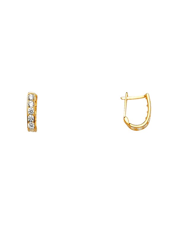 14k Yellow Gold Cubic Zirconia Channel Hugging Earrings Earrings 8x11mm Stud Earring for Women