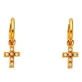 thumbnail image 1 of 14k Yellow Gold Cubic Zirconia Dangle Hugging Earrings 8x26mm Dangle Earring for Women - 1.7 Grams, 1 of 2