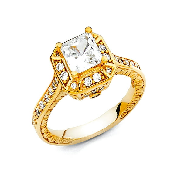 14k Yellow Gold Cubic Zirconia Engagement Ring Size 7 Engagement Ring for Women - 5.3 Grams
