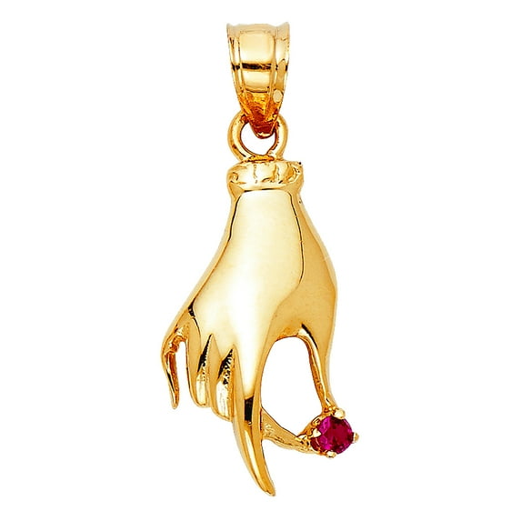 14k Yellow Gold Cubic Zirconia For Women Hand Pendant Necklace 10x20mm Pendant - 1.5 Grams