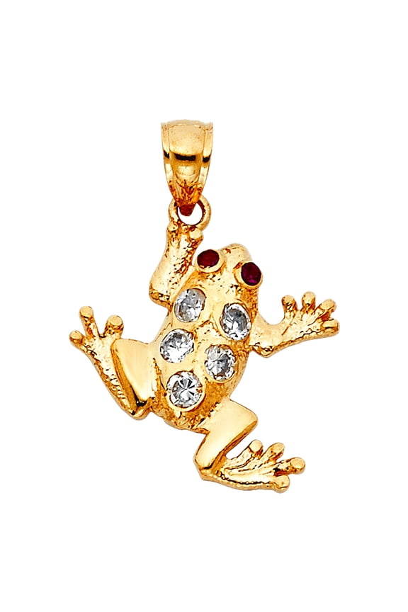 14k Yellow Gold Cubic Zirconia Frog Pendant Necklace 20x20mm Pendant for Women - 2.0 Grams