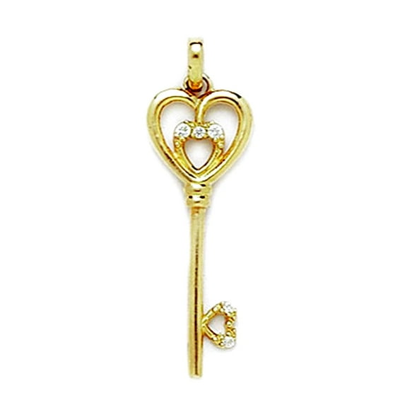 14k Yellow Gold Cubic Zirconia H2 Love Hearts Key Pendant Necklace 32x10mm Pendant for Women