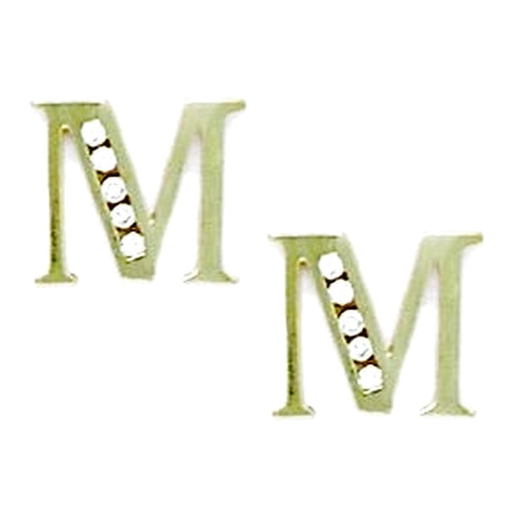 14k Yellow Gold Cubic Zirconia Large Letter Name Personalized Monogram Initial M Earrings 10x9mm Stud Earring for Women