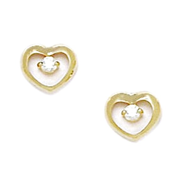 14k Yellow Gold Cubic Zirconia Love Heart Screw Back Earrings 6x7mm Stud Earring for Women