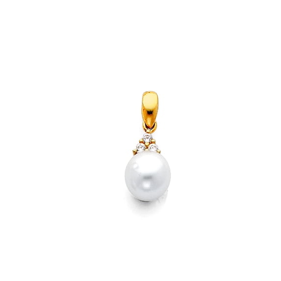 14k Yellow Gold Cubic Zirconia Pearl Pendant Necklace 8x8mm Pendant for Women - 1.2 Grams