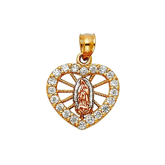 14k Yellow Gold Cubic Zirconia Religious Love Heart Pendant Necklace 15x15mm Pendant for Women