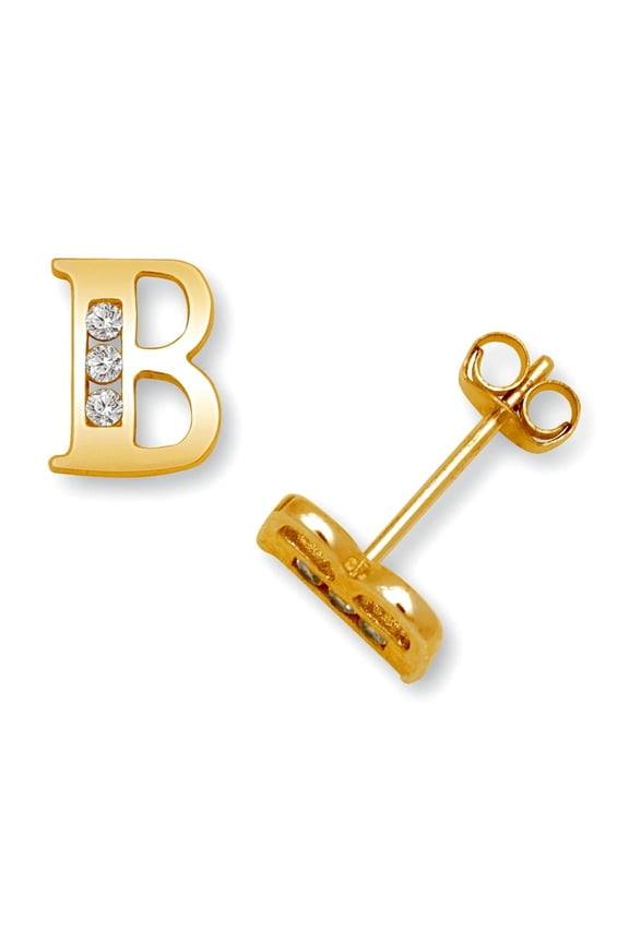 14k Yellow Gold Cubic Zirconia Small Letter Name Personalized Monogram Initial B Earrings 7x6mm Stud Earring for Women