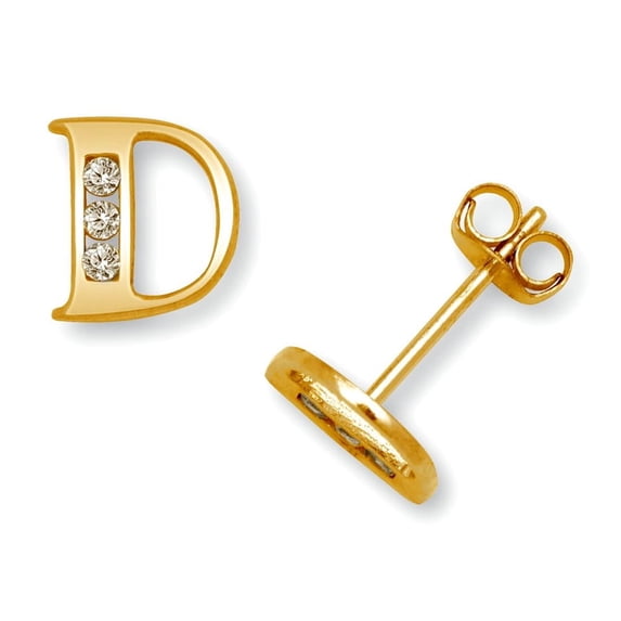 14k Yellow Gold Cubic Zirconia Small Letter Name Personalized Monogram Initial D Earrings 7x6mm Stud Earring for Women